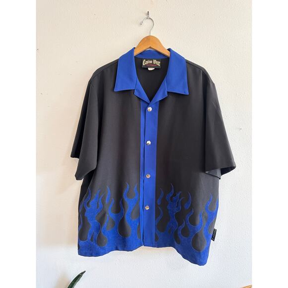90’s Guy Fieri Vibes Blue Flame Casino Button Up XL - Picture 1 of 11